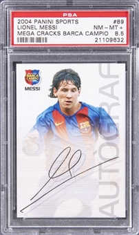 2004-05 Panini Sports Megacracks Barca Campio "Autograf" #89 Lionel Messi Rookie Card - PSA NM-MT+ 8.5
